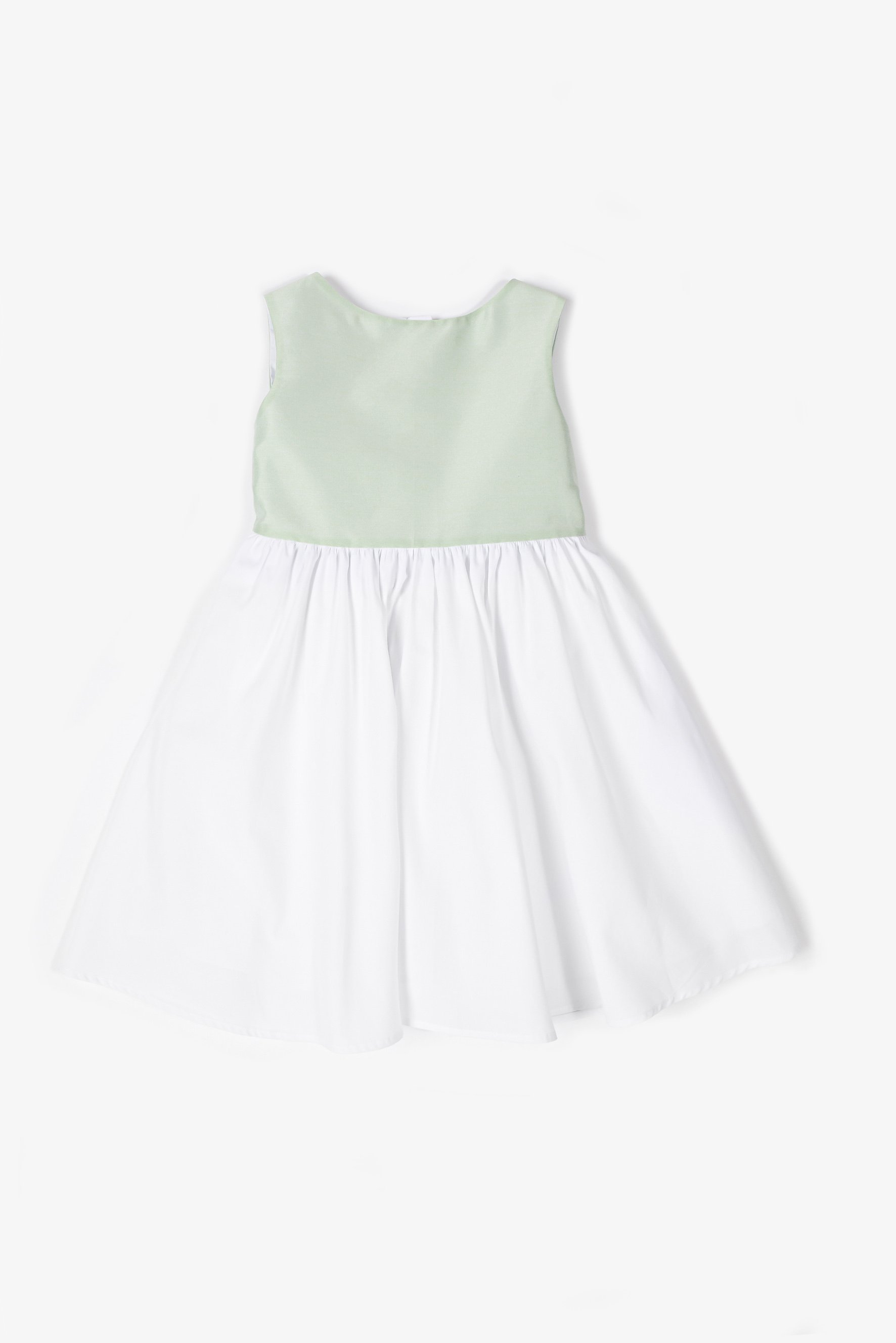 Vestito bambina raso verde menta e popeline bianco Crochette