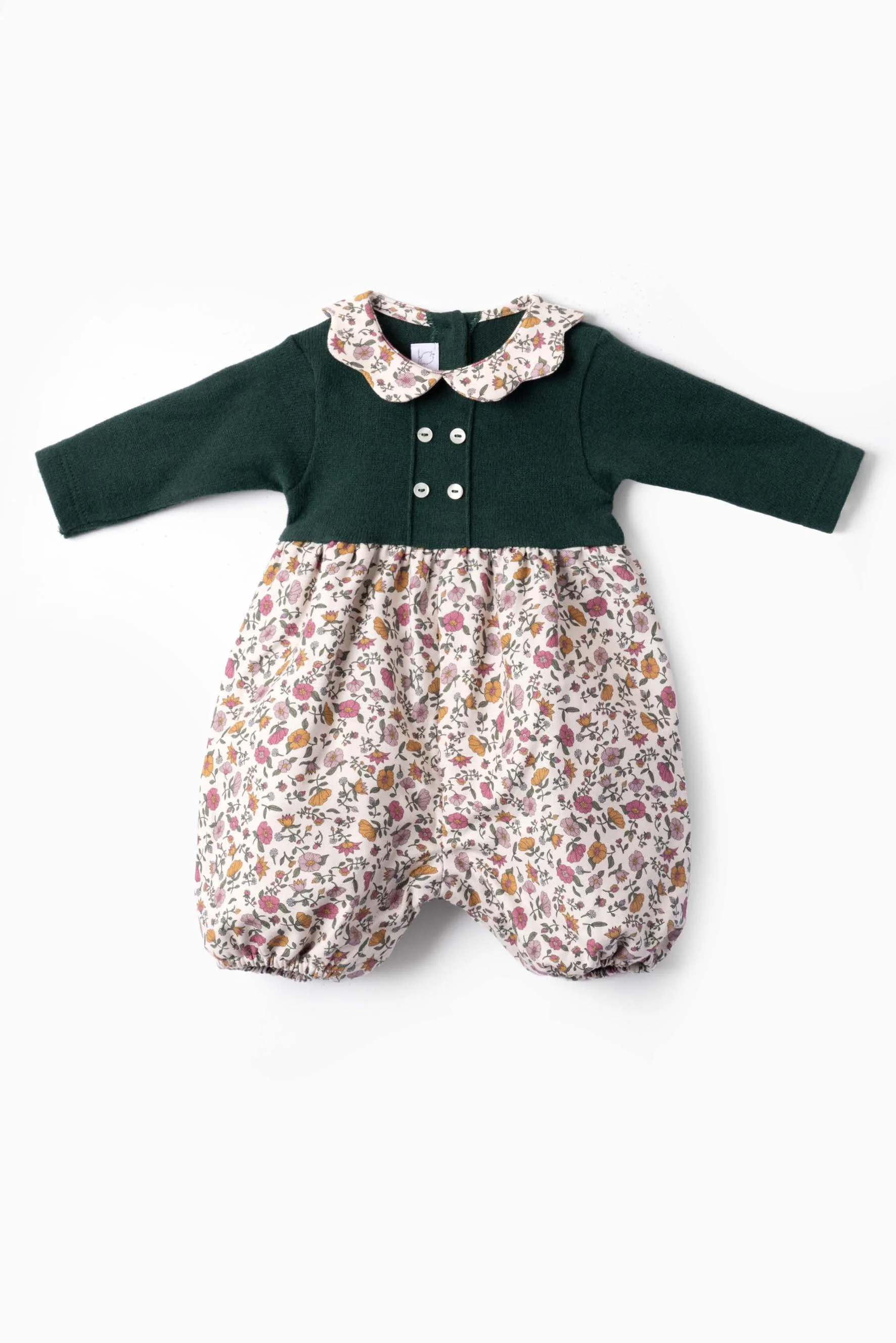 Pagliaccetto neonata maglia verde fiore romantico Crochette
