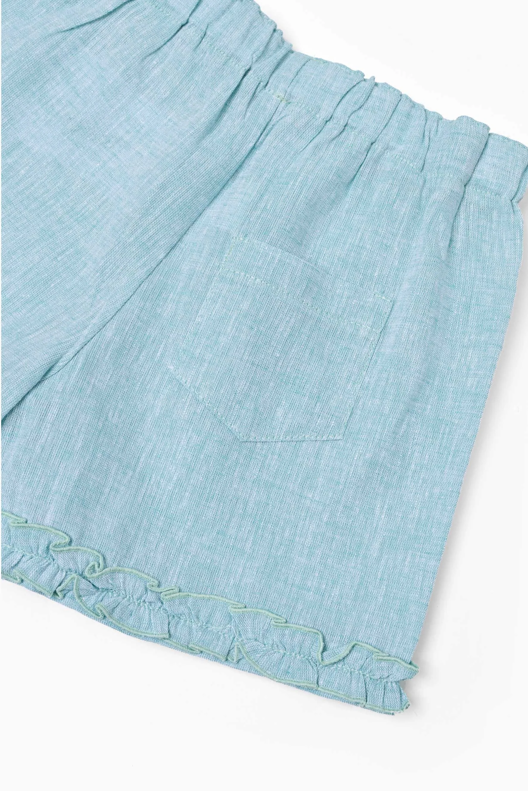 Shorts bambina lino turchese