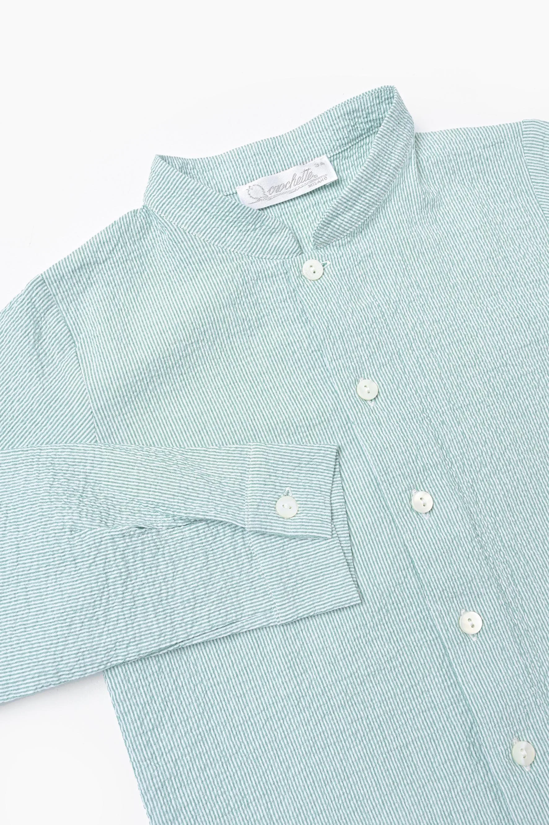 Camicia bambino coreana righina verde dettaglio