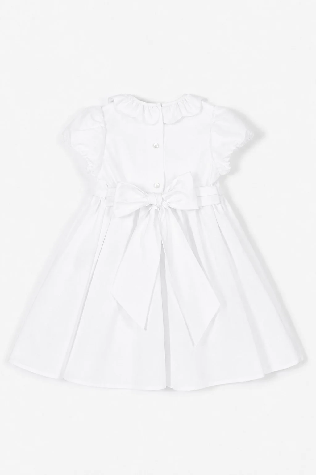 Vestito bambina cerimonia colletto arricciato in raso bianco retro