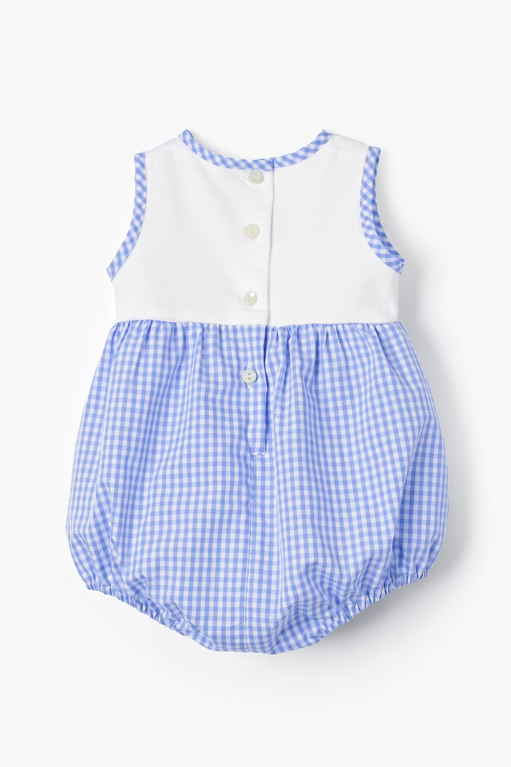 Pagliaccetto neonato jersey piquet e vichy azzurro