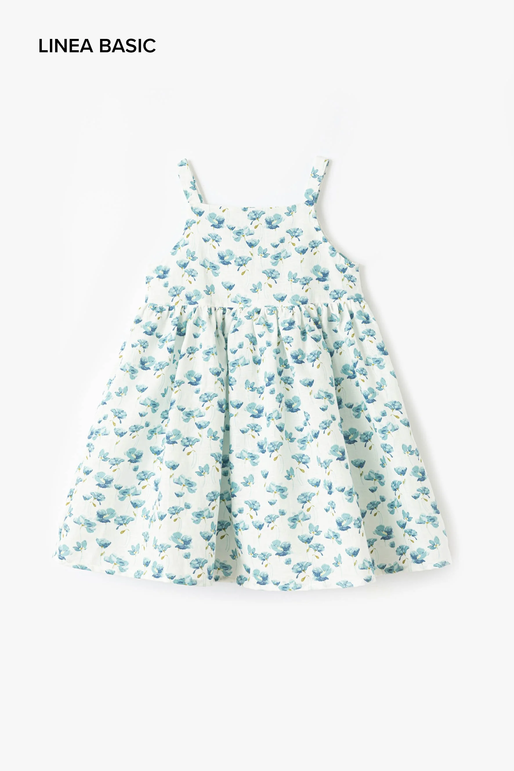 Scamiciato bambina Sole lino fiore turchese