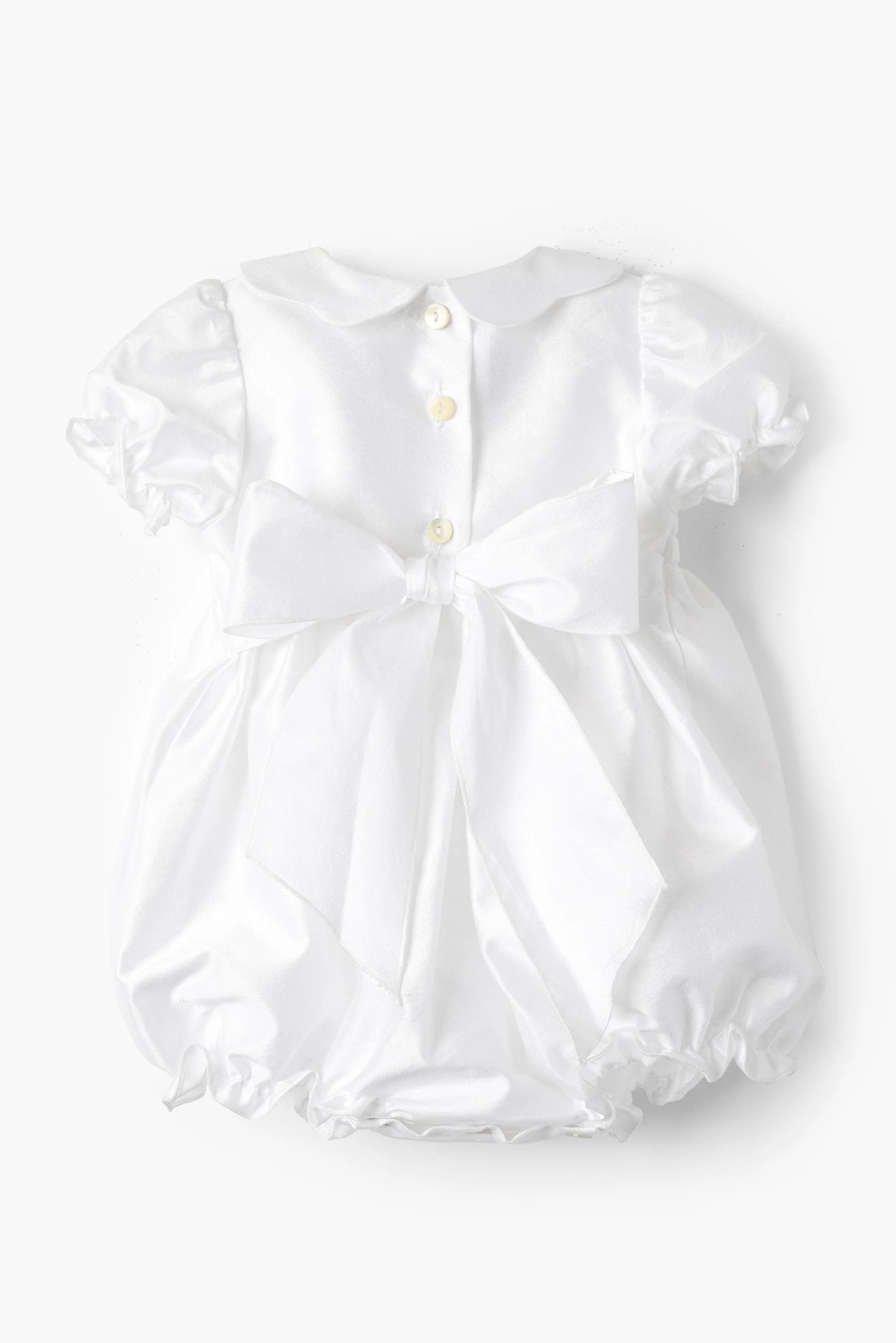 Pagliaccetto cerimonia neonata  in raso bianco retro