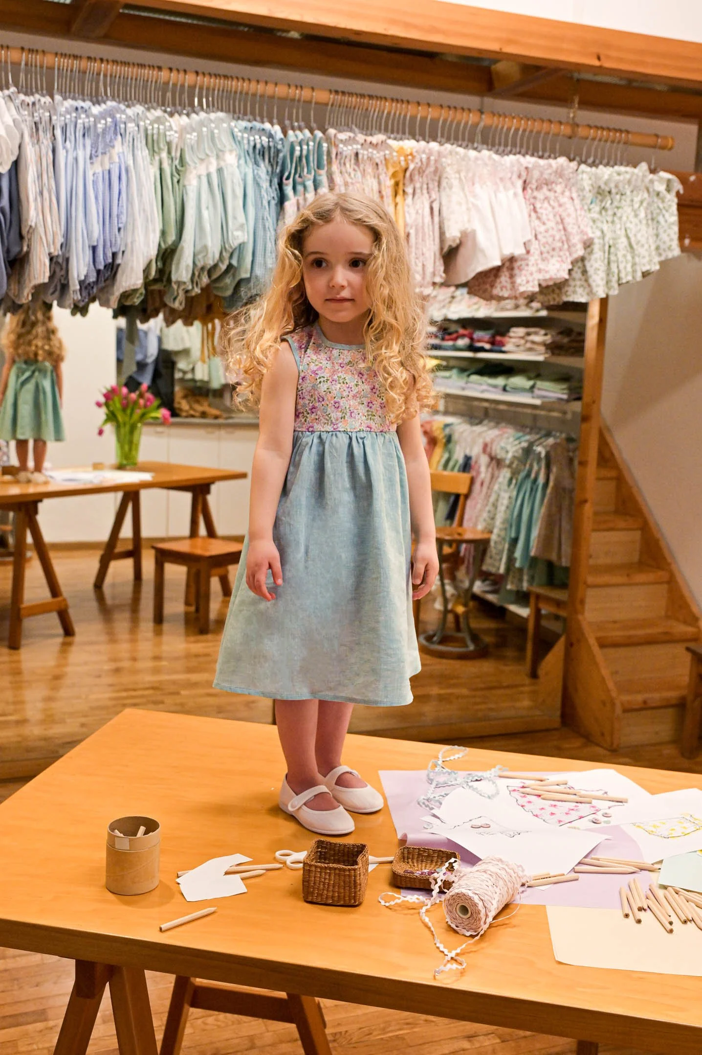 Vestito bambina fiore viola e turchese