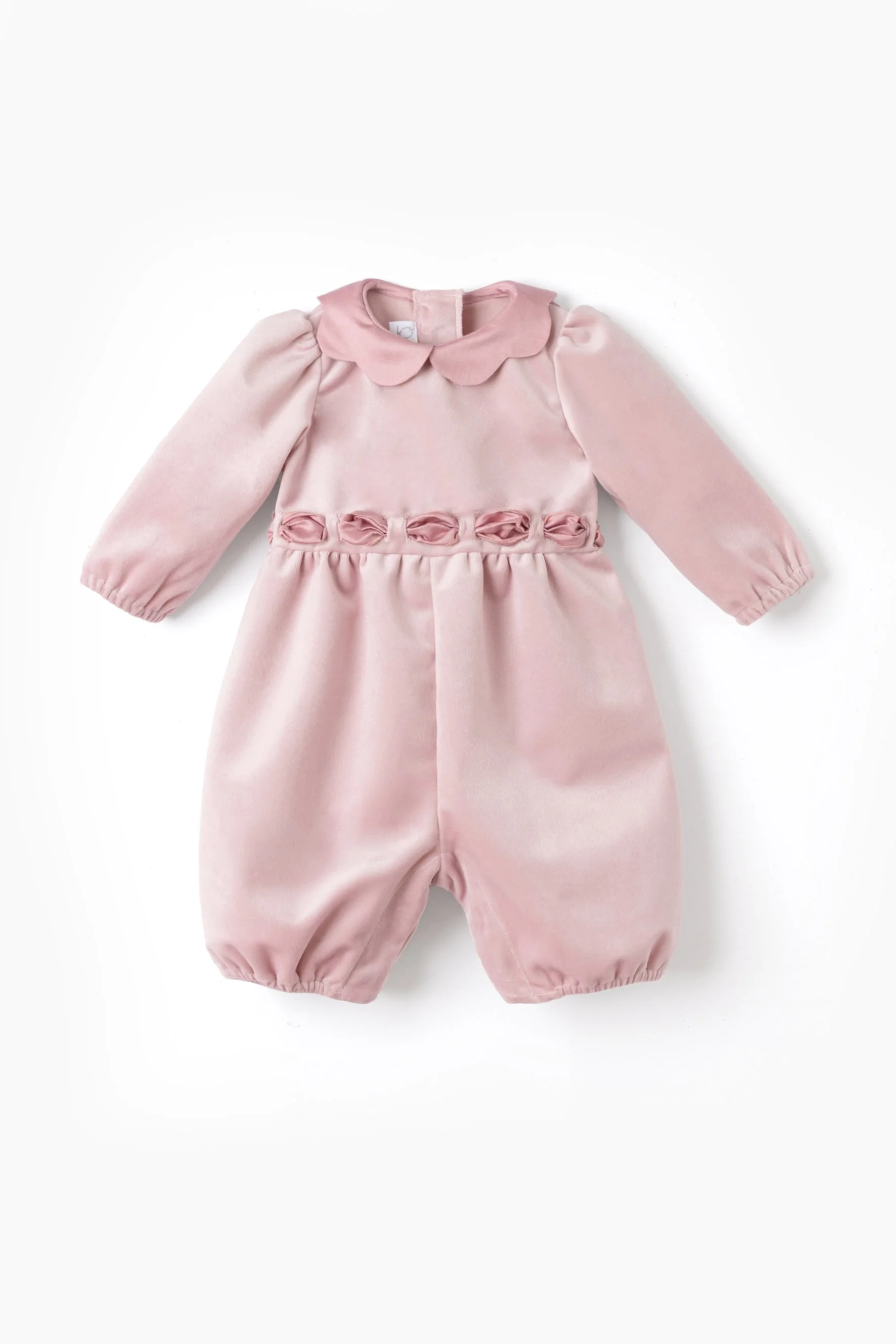 Pagliaccetto neonata rosa antico con nastro