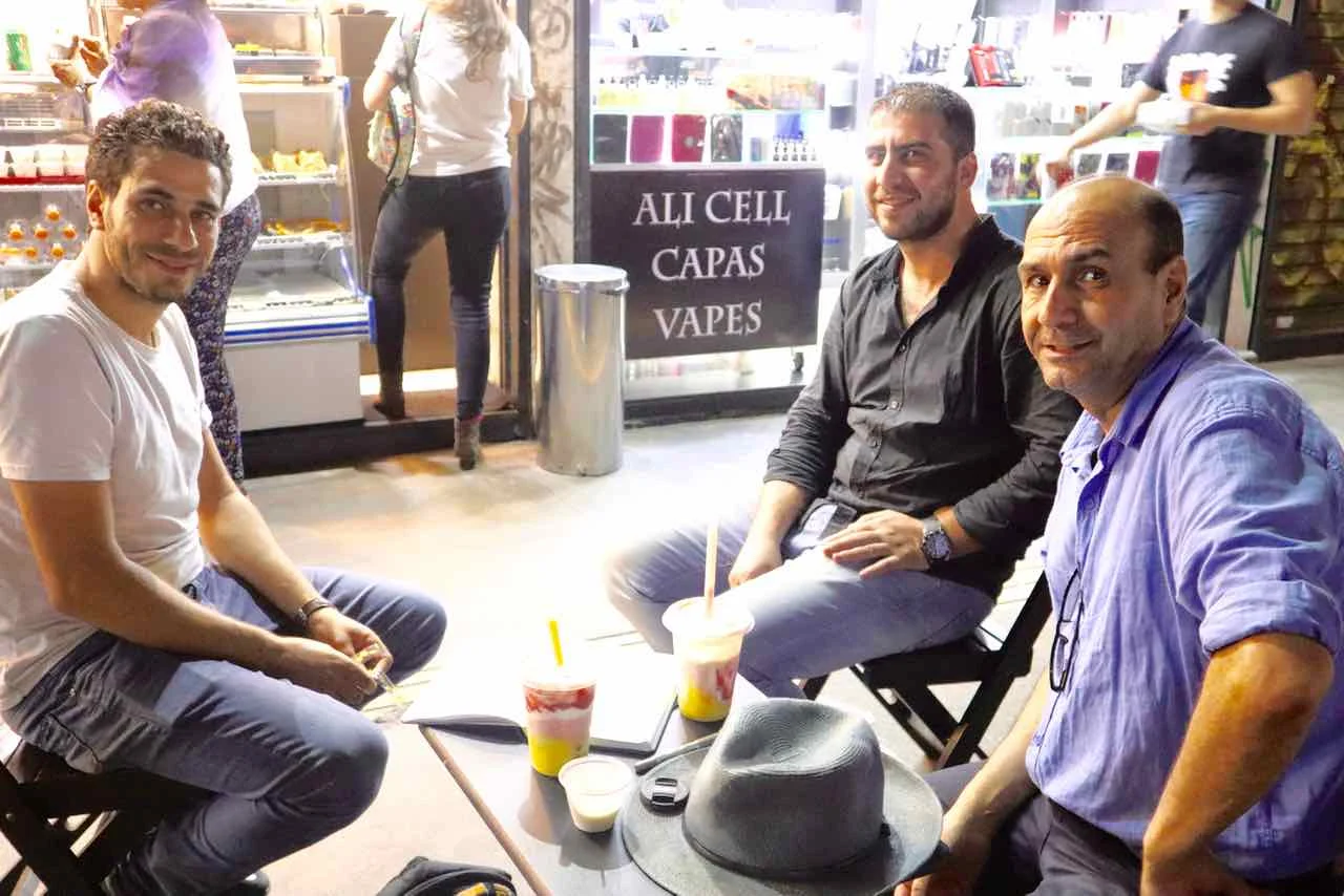 Enjoying dinner at one of Ahmad's shawarma restaurants in São Paulo.
