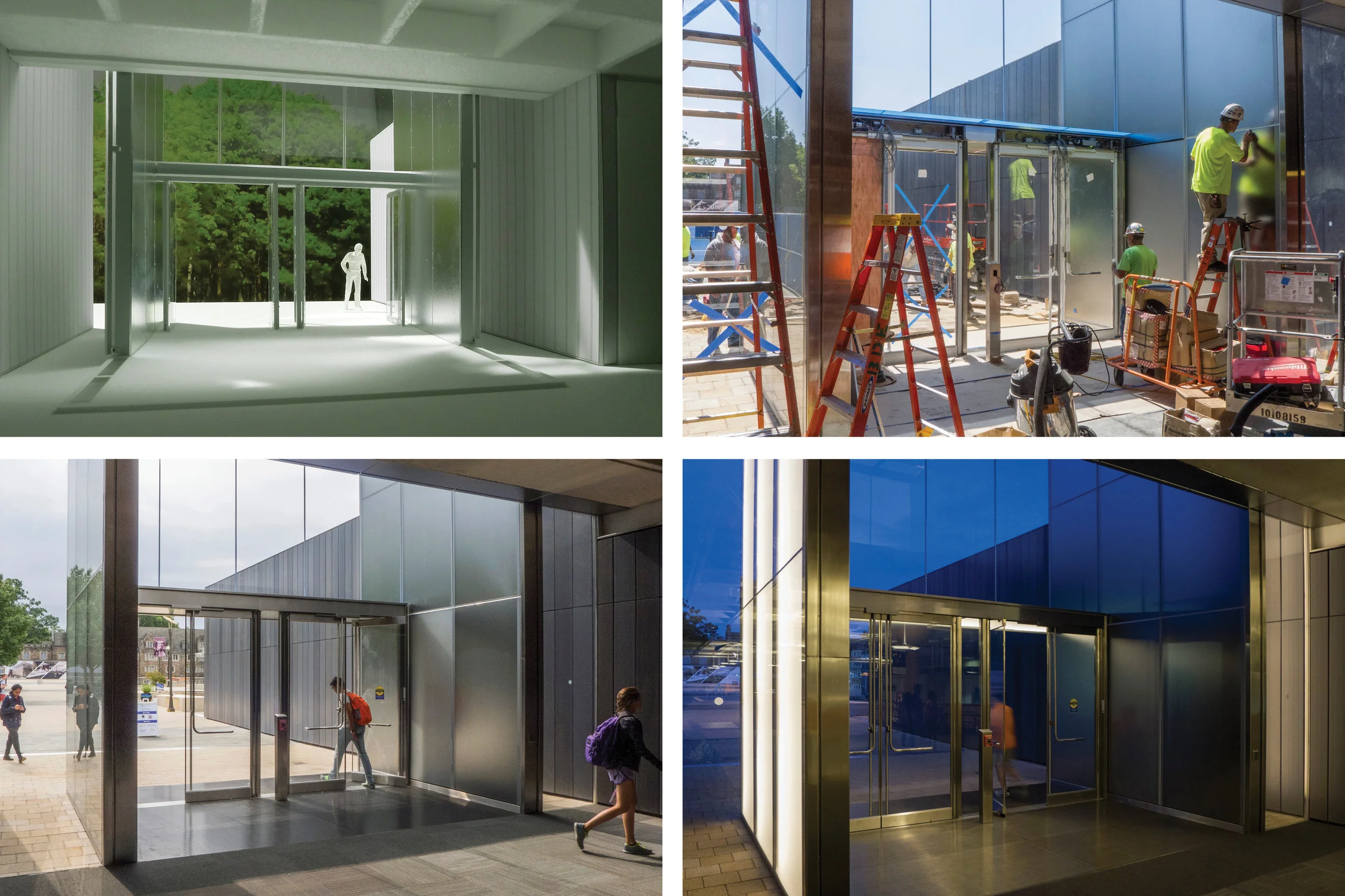 TOP: STUDY MODEL AND CONSTRUCTION; BOTTOM: DAY AND NIGHT VIEWS
