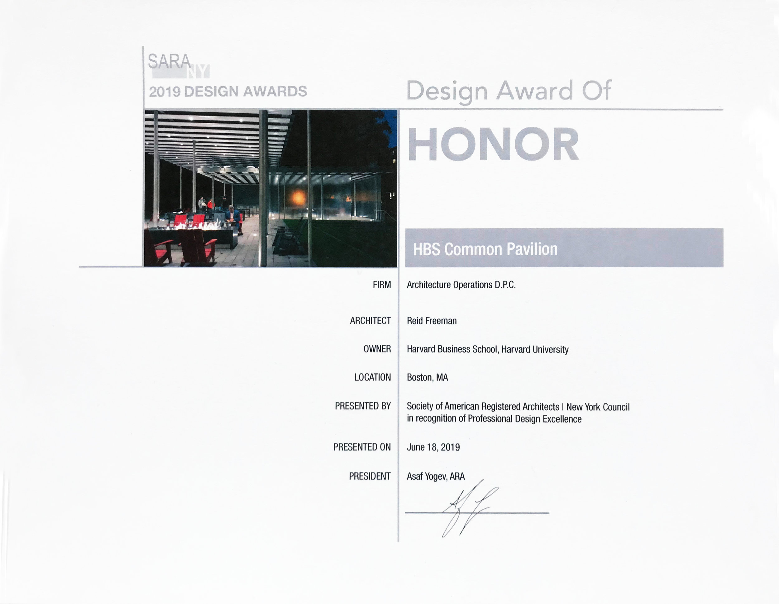 SARA NY Design Award of Honor 