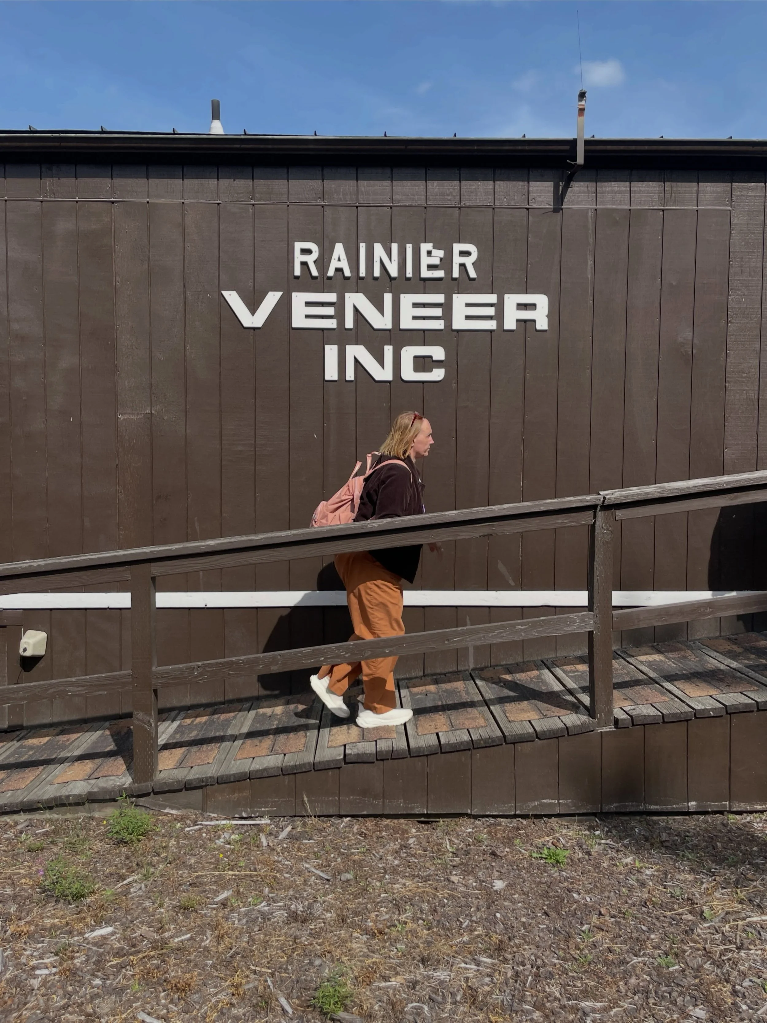 Site tour of Rainier Veneer Inc in Graham, WA. Day two of mass timber faculty workshop.