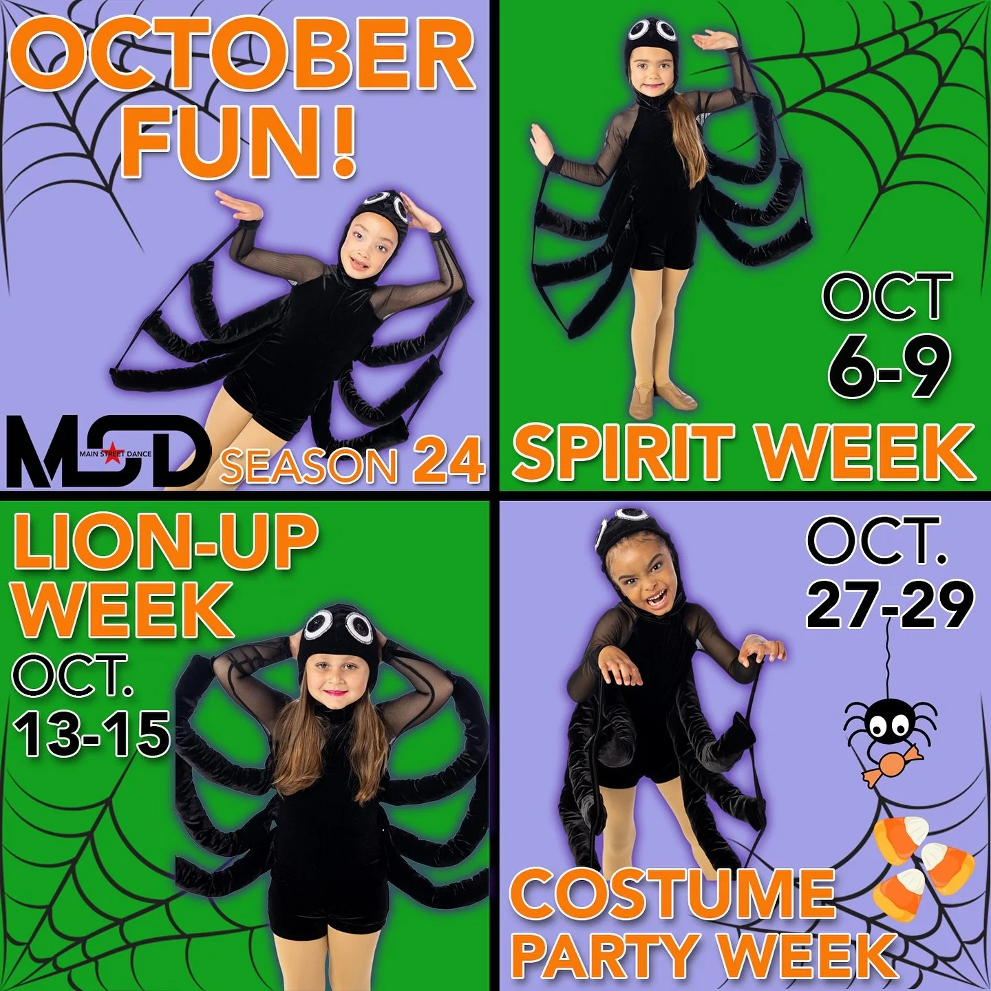 Spooktacular times are coming!π§‘π€ππ Mark your calendars for these special weeks—we’re bringing the spirit all month long!ππ¦π»
#mainstreetdance #season24 #octoberishere #spiritweek #lionup #costumeparty #funtimes π·οΈπΈοΈ
