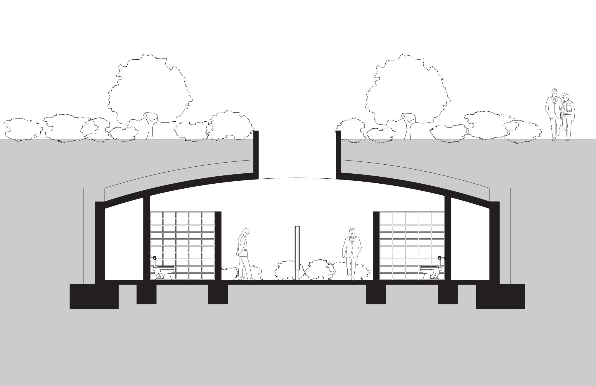A section of Tongva Park's comfort station.