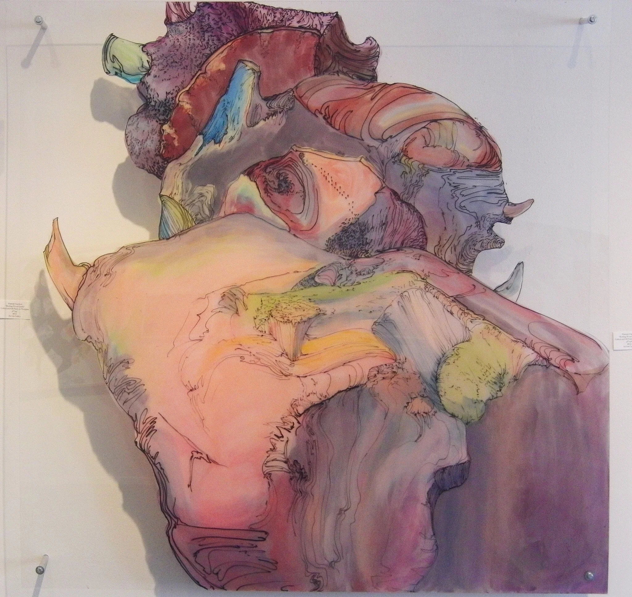  Perspective oil painting on perspex, or “acrylic glass”. I have abstracted the root, turning it into a landscape of colors. 