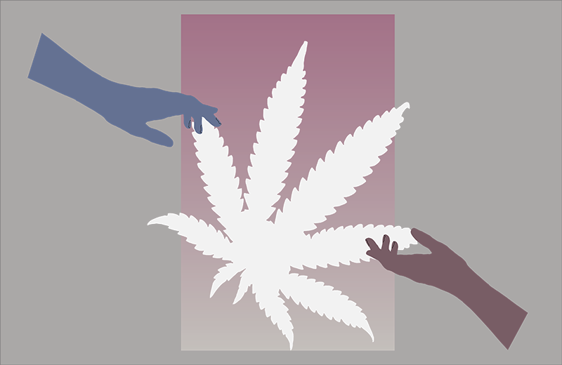 Hands & Cannabis Leaf Illustration by @ dmblunted