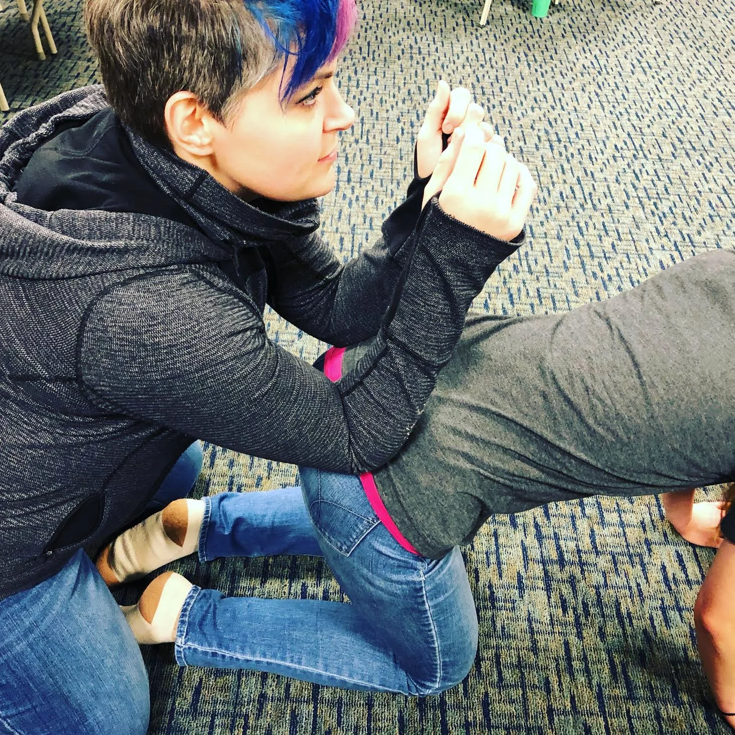 Laura providing counter-pressure massage