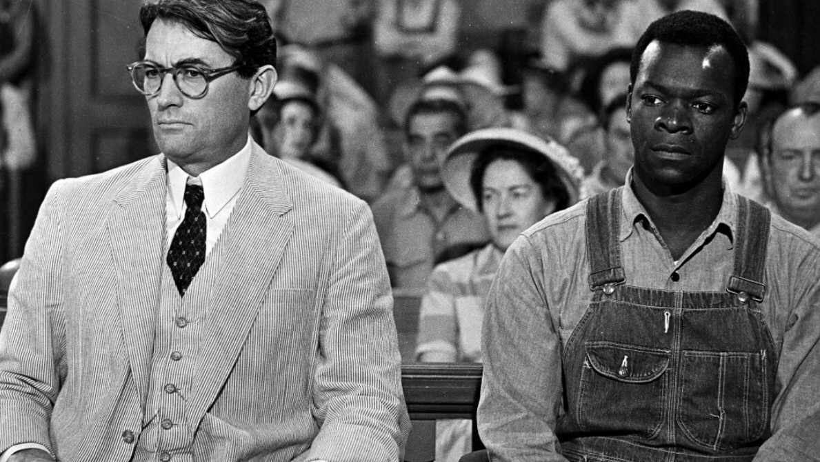 In the foreground: Gregory Peck and Brock Peters in To Kill a Mockingbird