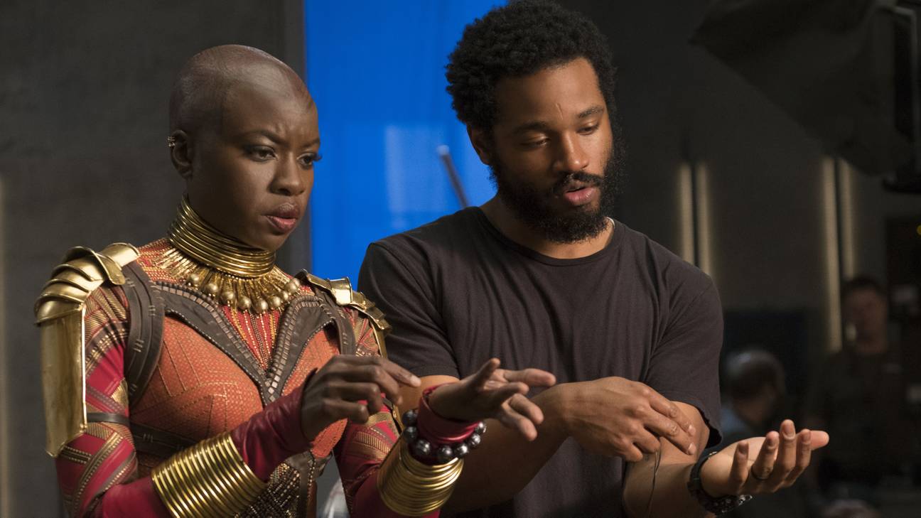 Actress Danai Gurira onthe set of Black Panther with writer-director Ryan Coogler