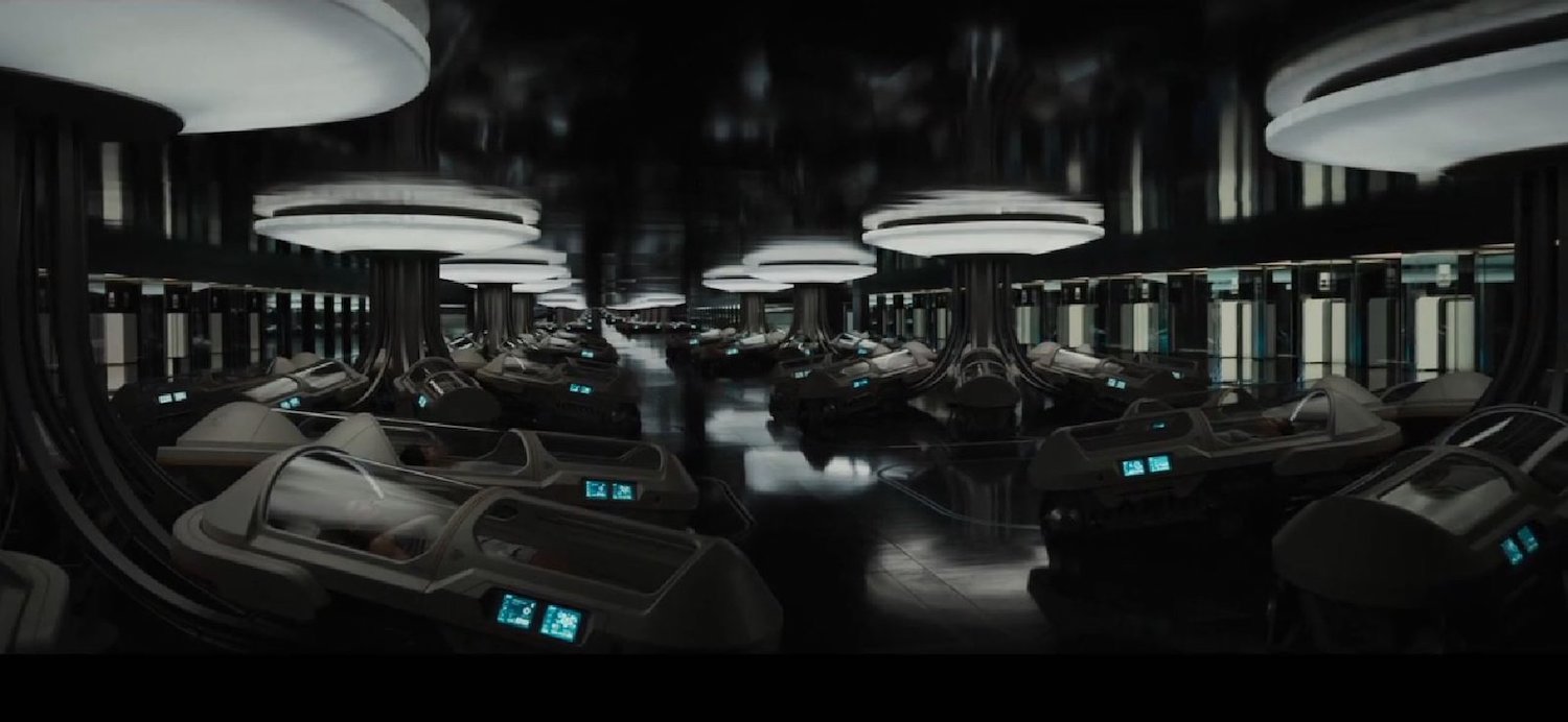 Hibernation pods aboard the starship Avalon in Passengers