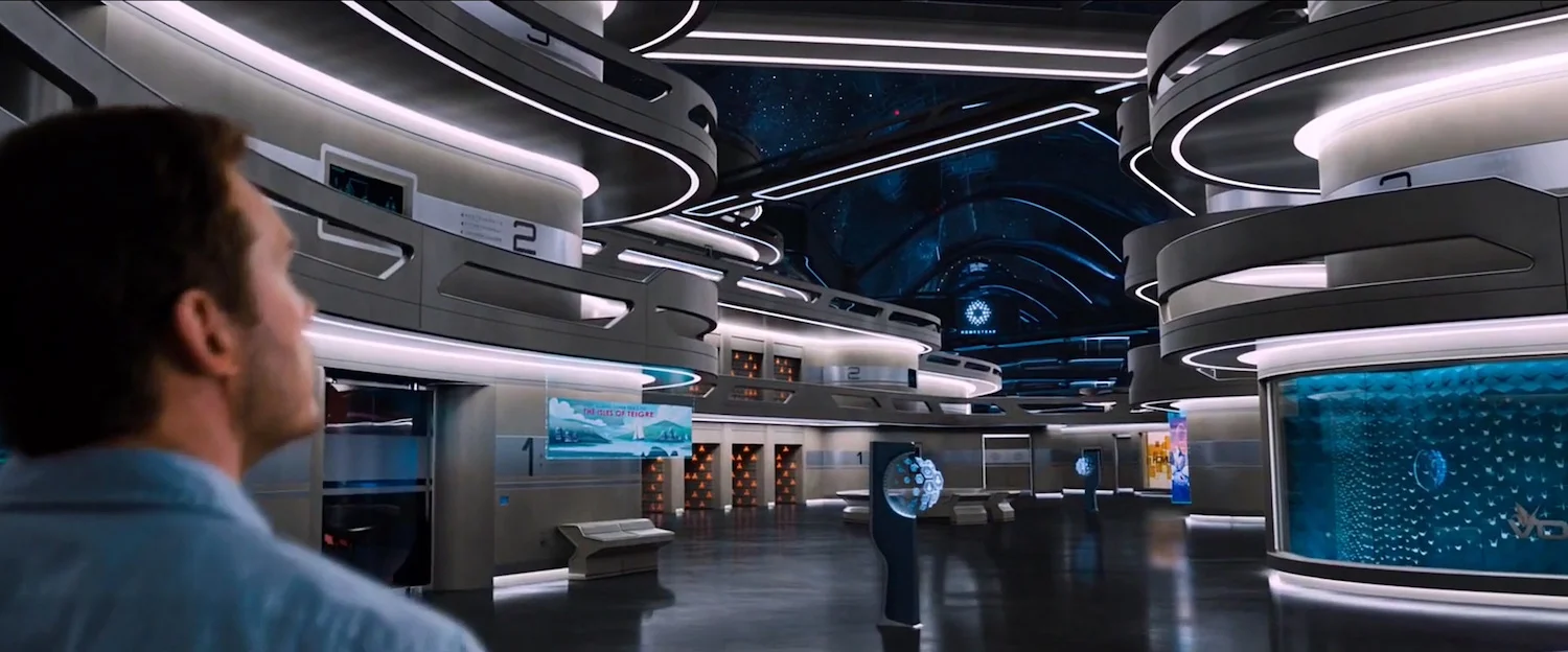 Chris Pratt explores the starship Avalon in Passengers