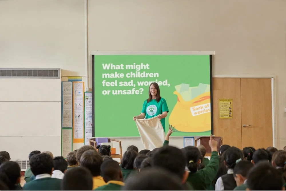 Trained NSPCC volunteers and staff deliver an assembly and workshop to primary schools in the UK.