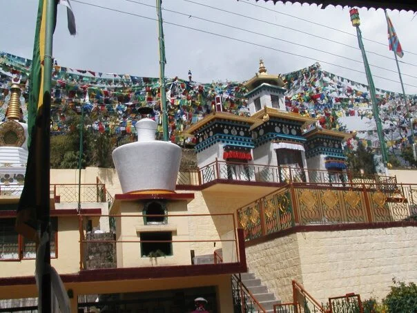 A Buddhist Temple, near Dharamshala, a city in the Indian state of Himachal Pradesh. Surrounded by cedar forests on the edge of the Himalayas, this hillside city is home to the Dalai Lama and the Tibetan government-in-exile.