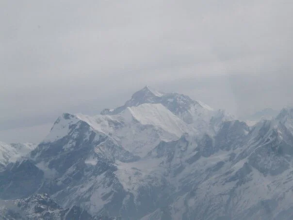 Mount Everest from the cockpit of a small aeroplane during a short flight from Kathmandu.