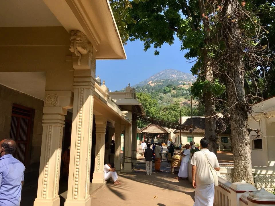 A view of Mt. Arunachala from inside the Sri Ramana Ashram.