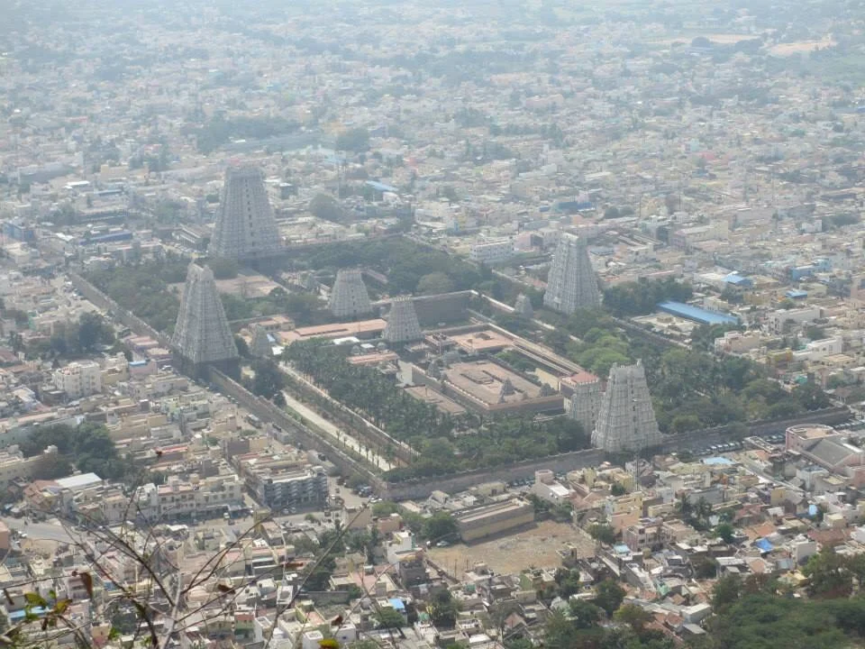 A view of the Arunachaleswarar Temple from Mt. Arunachala, Tiruvannamalai.
