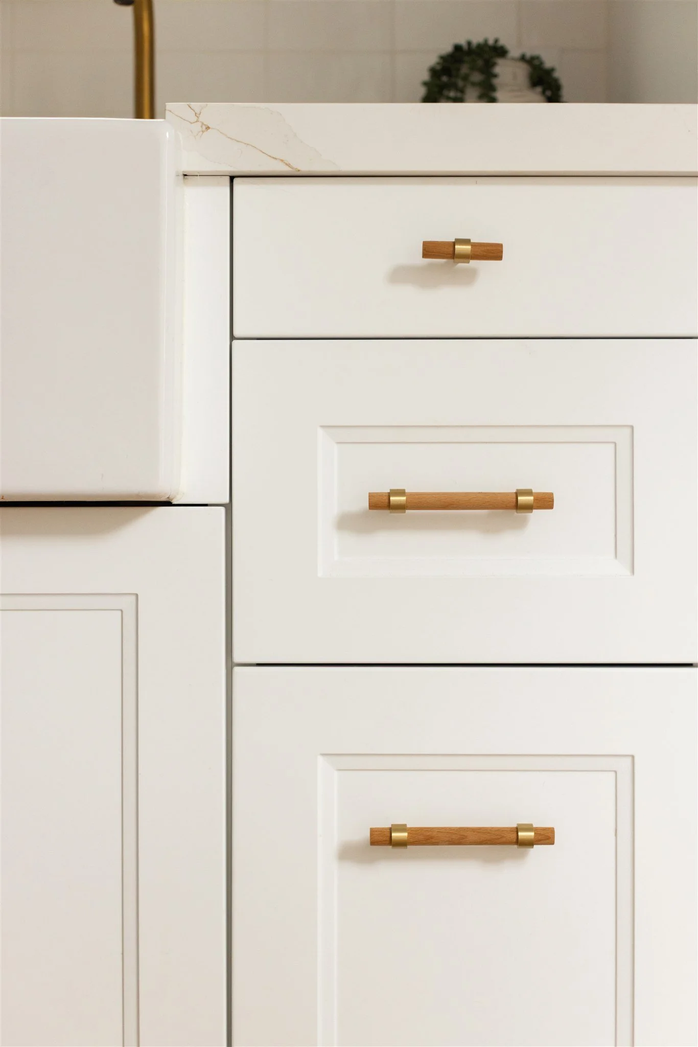 shaker cabinet with wooden handles