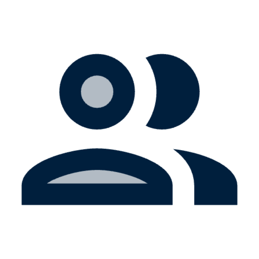 Icon of two stylized human figures, one in front of the other, representing a user or people.