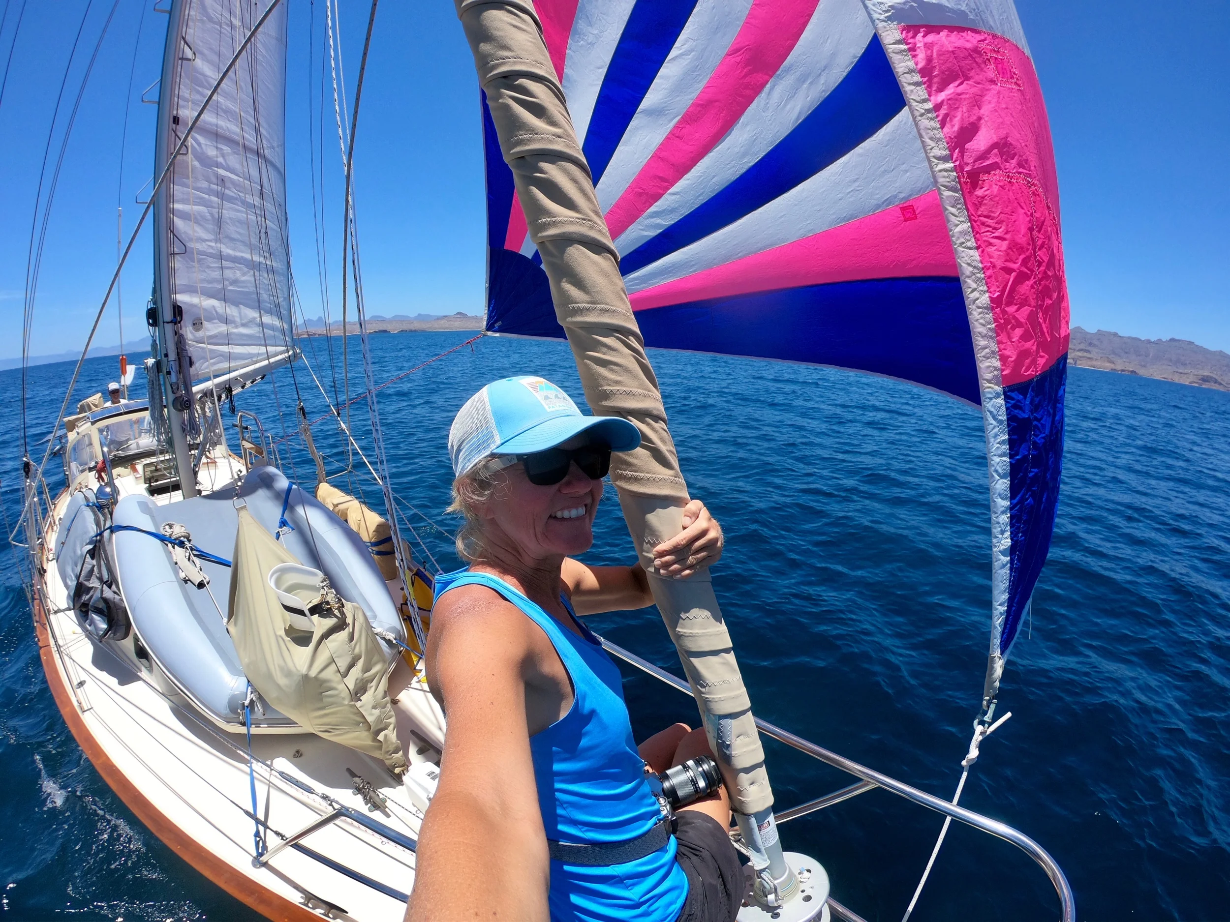 The trade off for light air? Spinnaker weather! (Technically, since we’ve flown heavy race kites in 30 knots, I should say the right conditions for the light 155% spin drifter we have aboard.)
