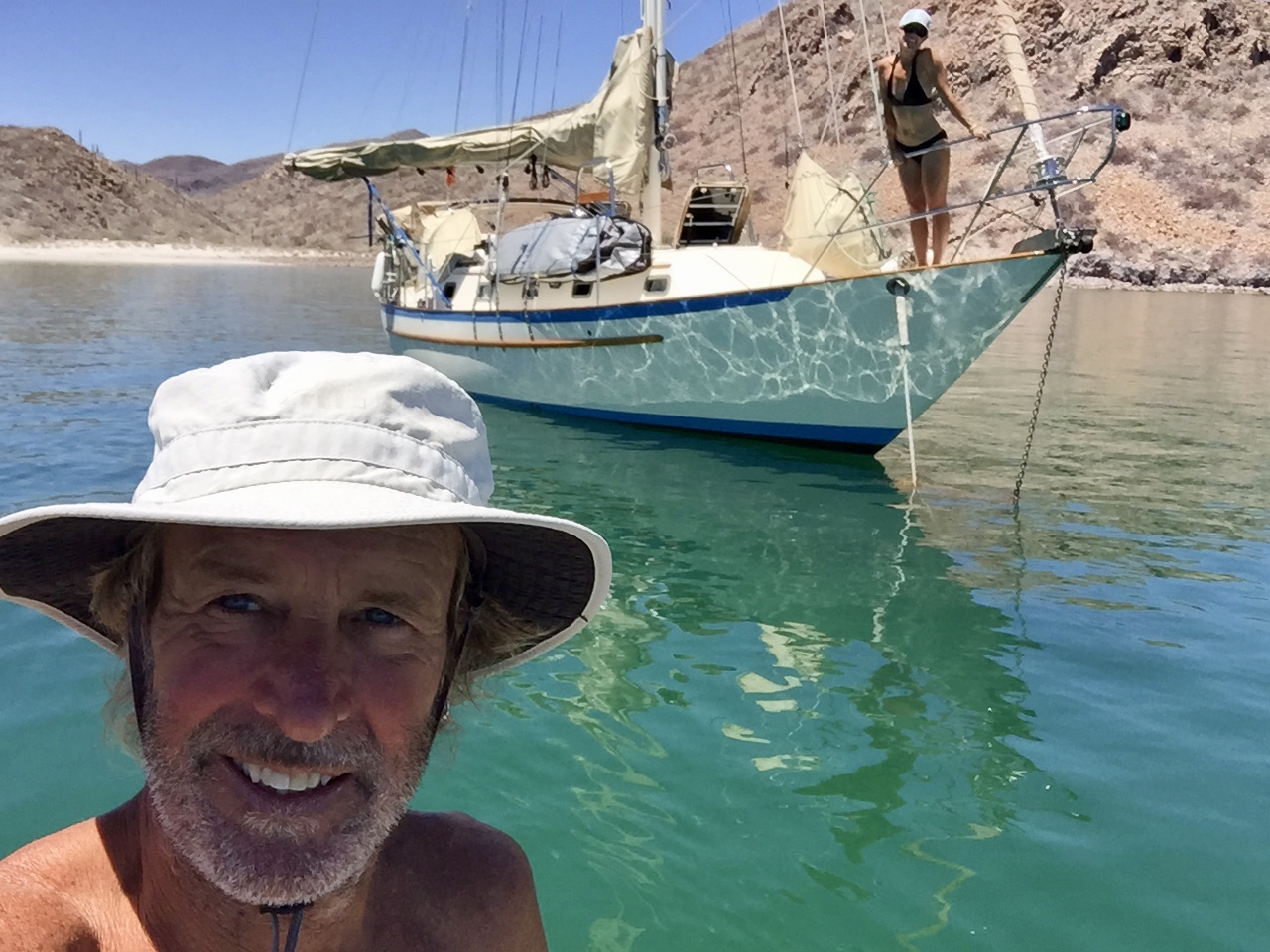 We were told that Pristine ’s original owner named her after the quest for pristine waters. If so, consider her aims achieved. Colin, Pristine and I had this bay all to ourselves except for one panga who came in just long enough to trade us two fish for three cokes.