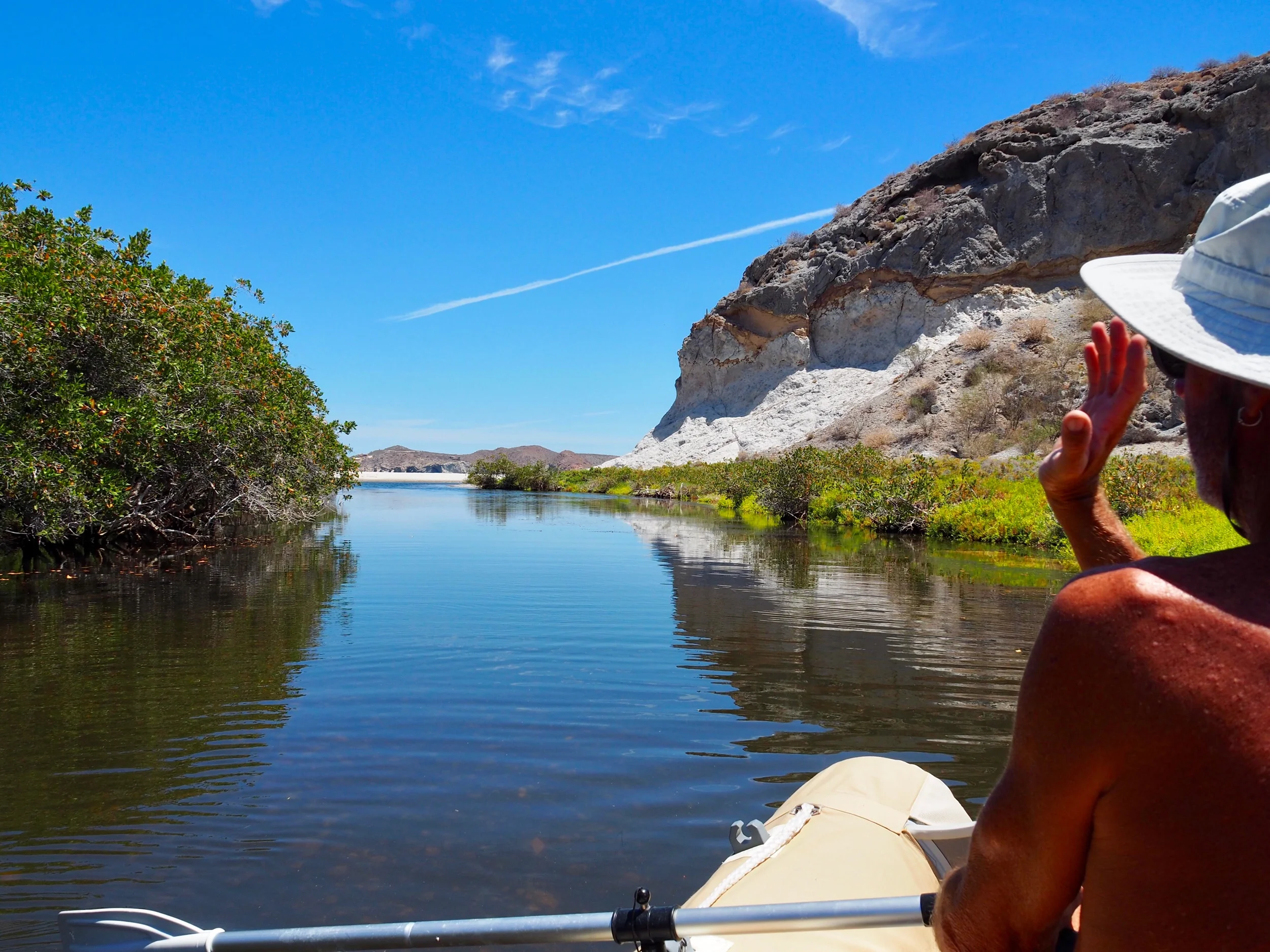 We pulled the dinghy up over the beach to play Lewis & Clark in the mangroves
