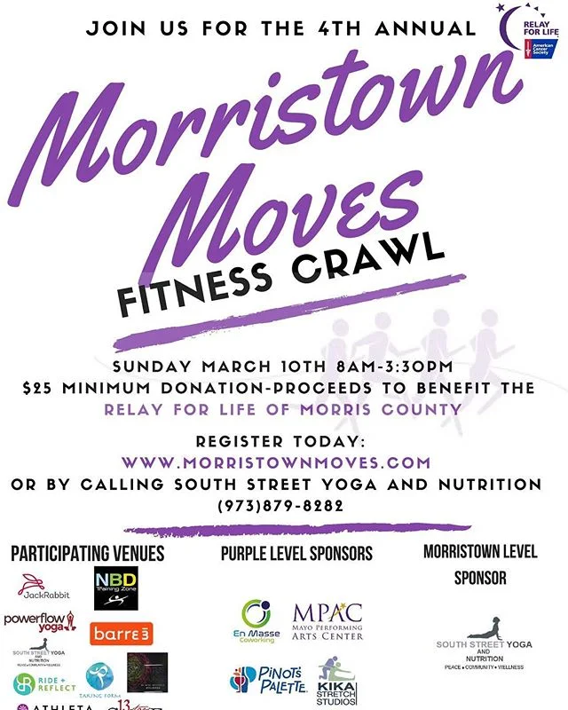 very excited for our 4th Morristown Moves Fitness Crawl. this is my 3rd year helping to organize this event with @southstreetyoga. all proceeds go to the ACS. please come out and enjoy an awesome day. i will be leading a mid-day meditation sesh, some