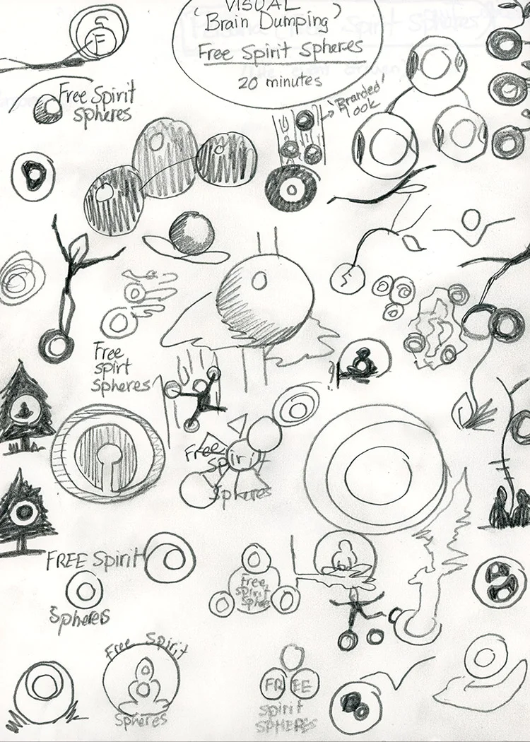 50 thumbnail sketches for the main identity design.