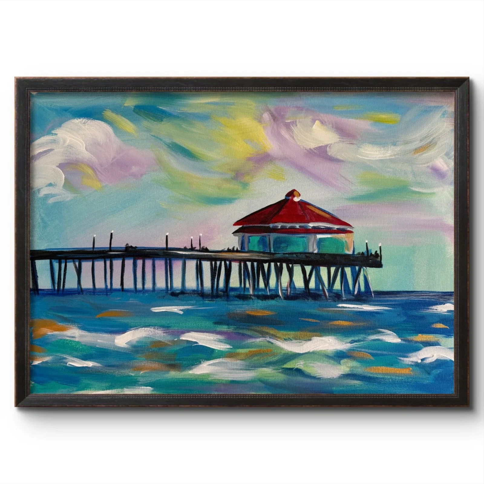 HUNTINGTON BEACH PIER PAINTING 18x24 ORIGINAL GOLD COAST CONTEMPORARY EXPRESSIONISM ART