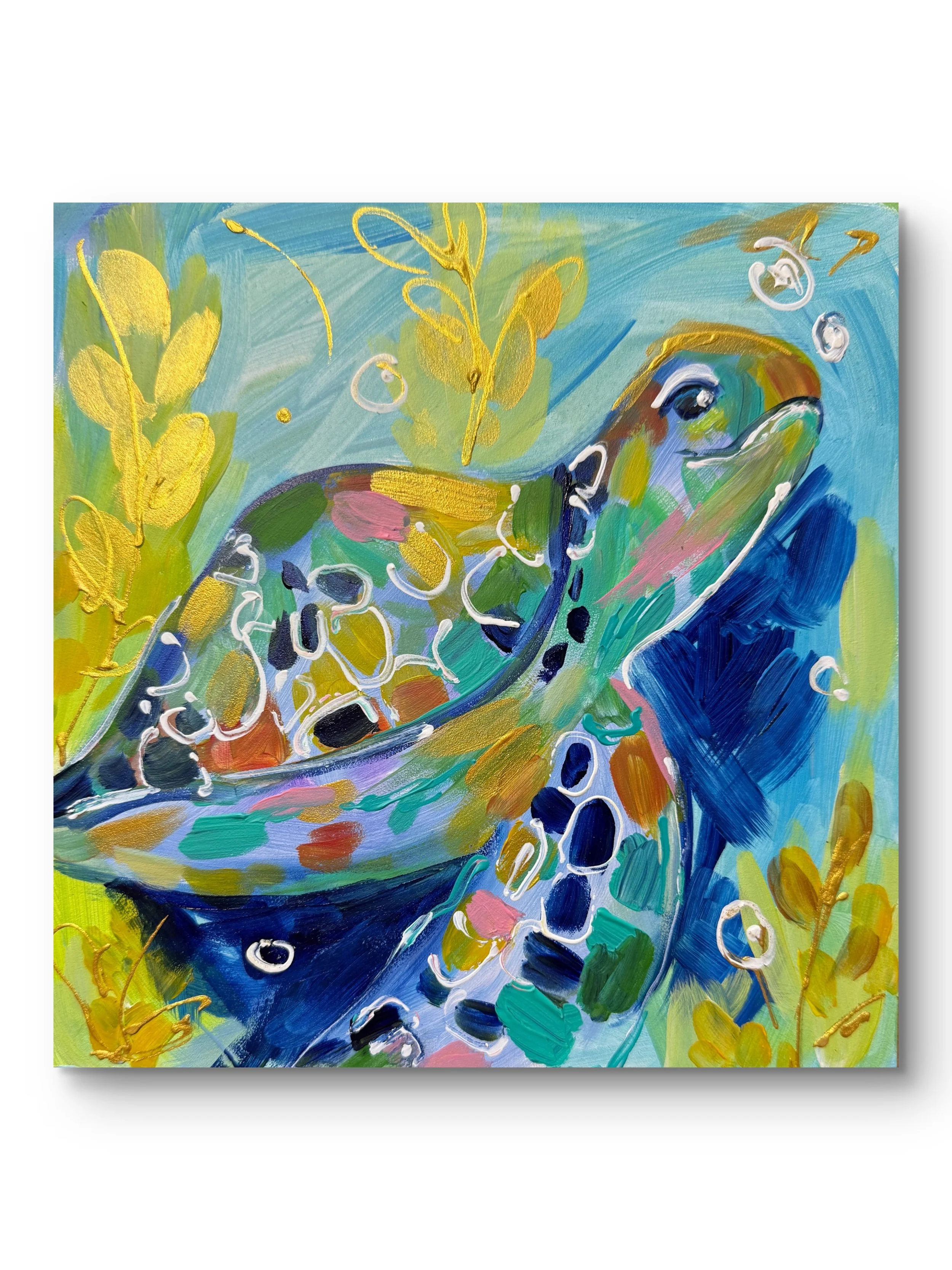 SEA TURTLE 10x10 IMPRESSIONISTIC Original Fine Art Acrylic Painting on Wood Panel