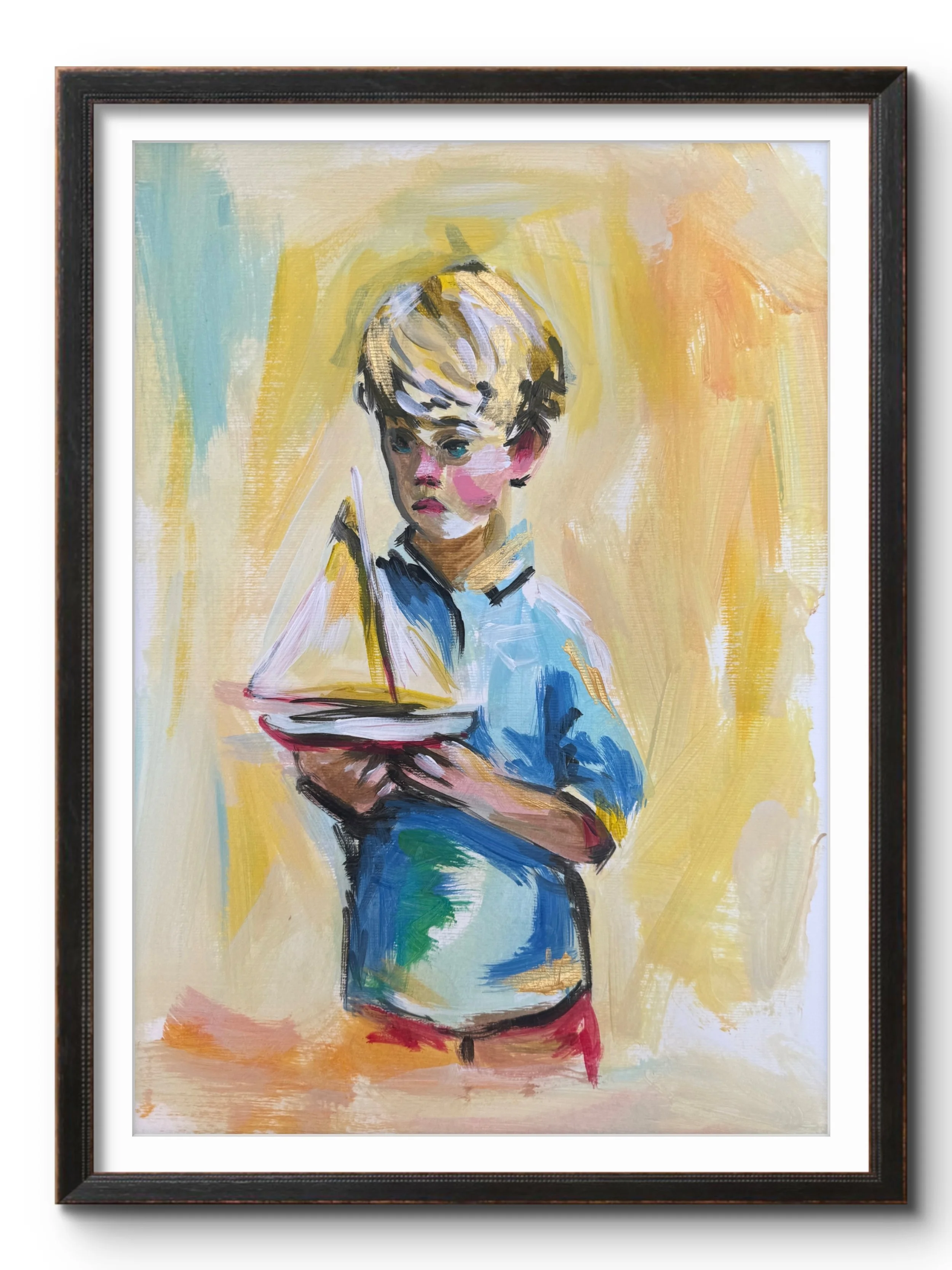 Boy with Toy Boat 11x14 Impressionistic Paper Fine Art