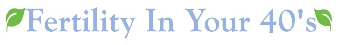 Text saying "Fertility In Your 40's" with green leaf graphics