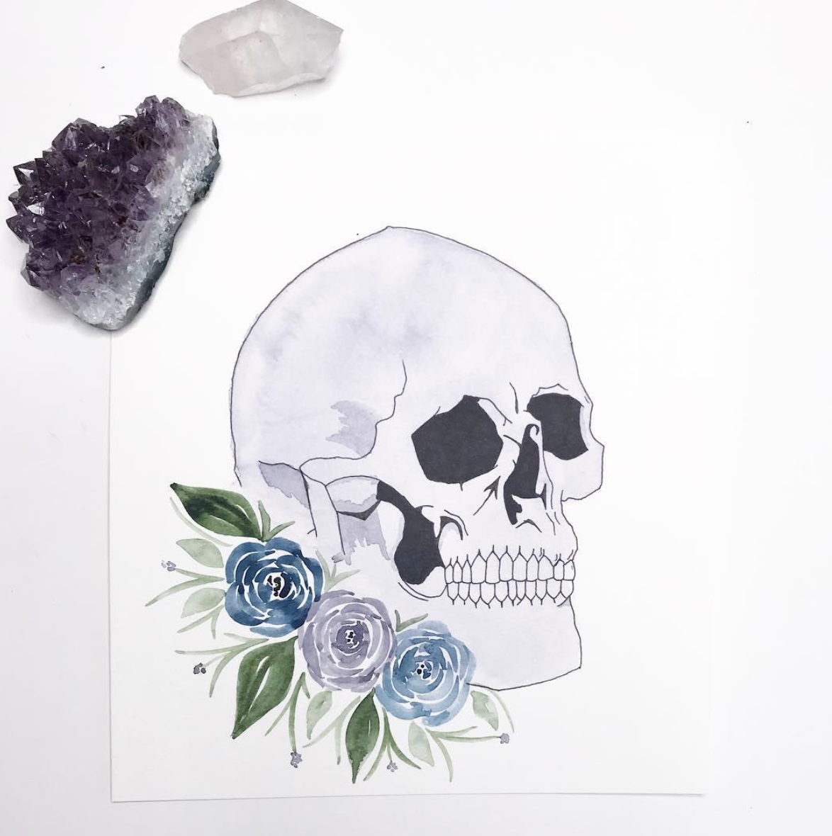 Skull & Flowers illustration. Click here to check out my Etsy!
