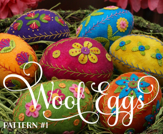 Appliqued &amp; Embroidered Wool Eggs