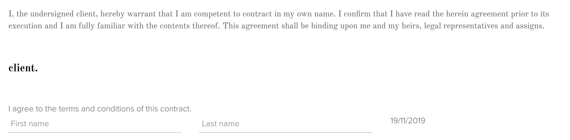 Screenshot of Dubsado of contract by The Streamlined Creative