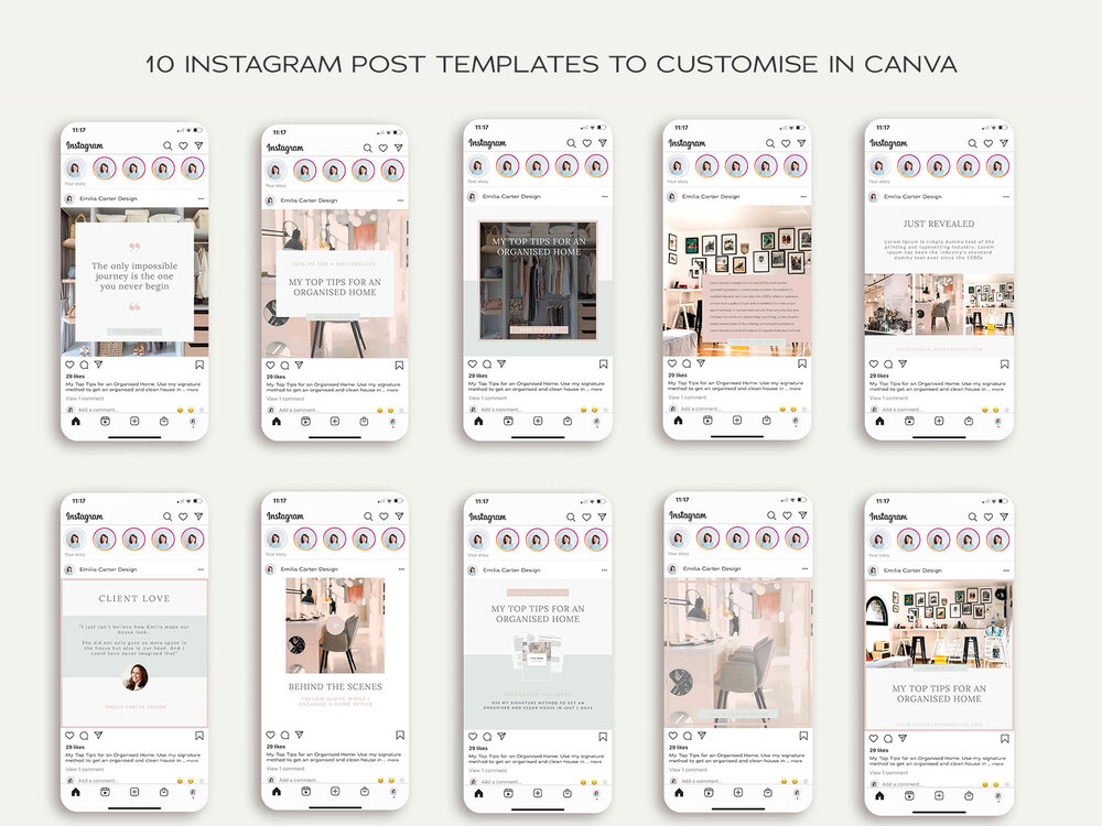 Canva Instagram Post Templates Pastel Pink Mint Collection