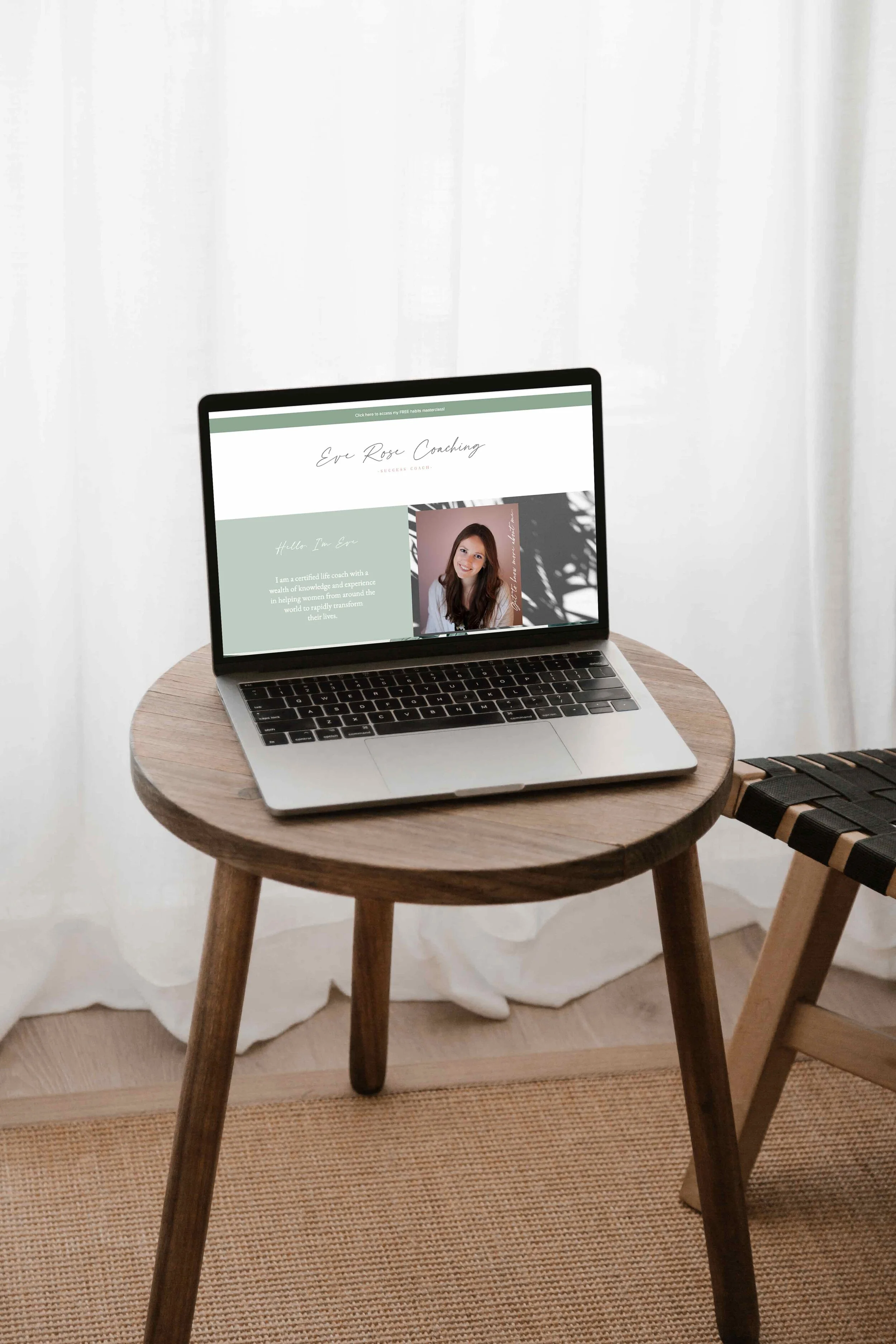 Laptop mock up home page Eve Rose Coaching by Flourish Online Management