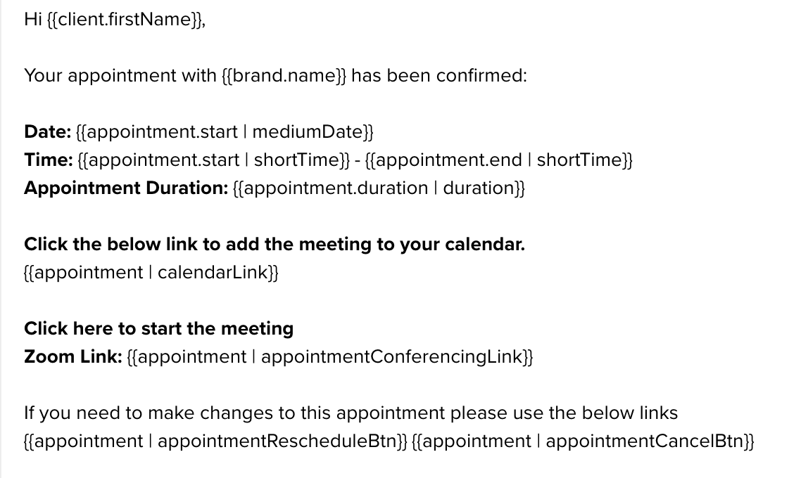 Screenshot of What the Dubsado Appointment confirmed can look like if you adjust the format. by flourish Online Management