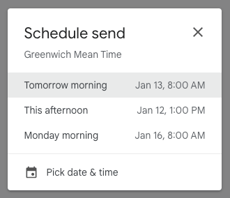 Screenshot of sending email at a later time so that you can set boundaries with your clients as a designer by Flourish Online Management