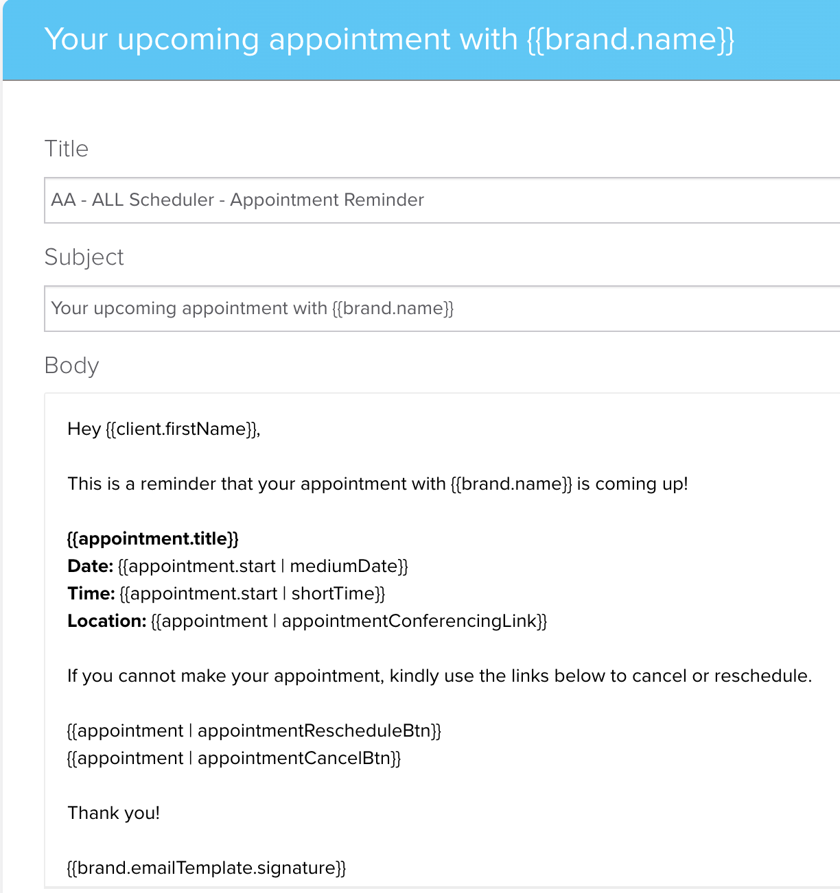 Screenshot Appointment reminder in Dubsado by The Streamlined Creative