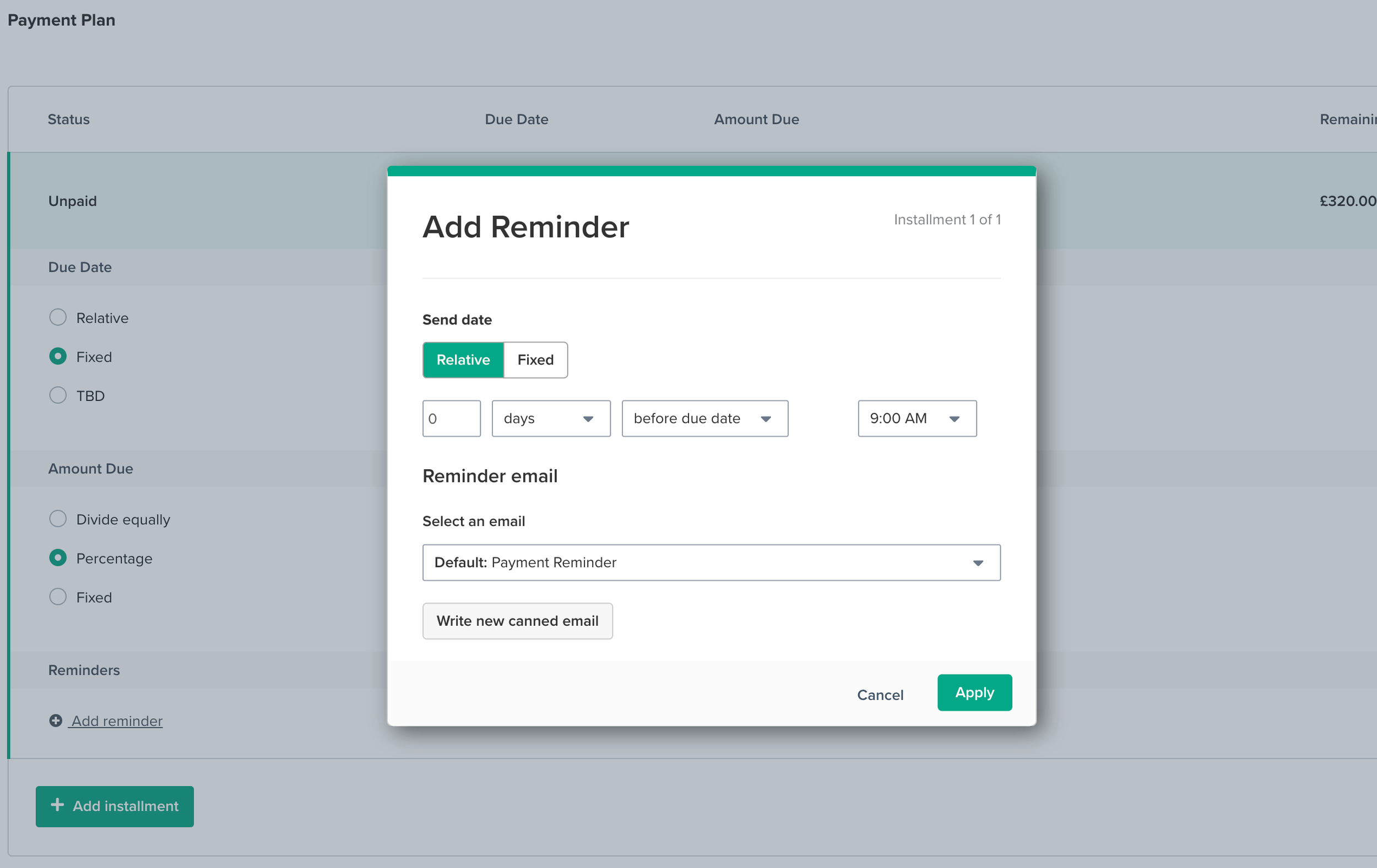 Screenshot of Dubsado - Set up payment reminders as part of Workflow for offboarding design clients by Flourish Online Management