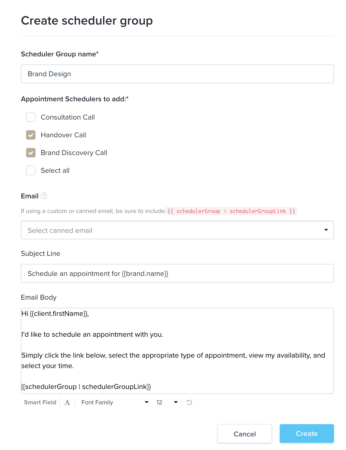Screenshot Dubsado Scheduler group by Flourish Online Management