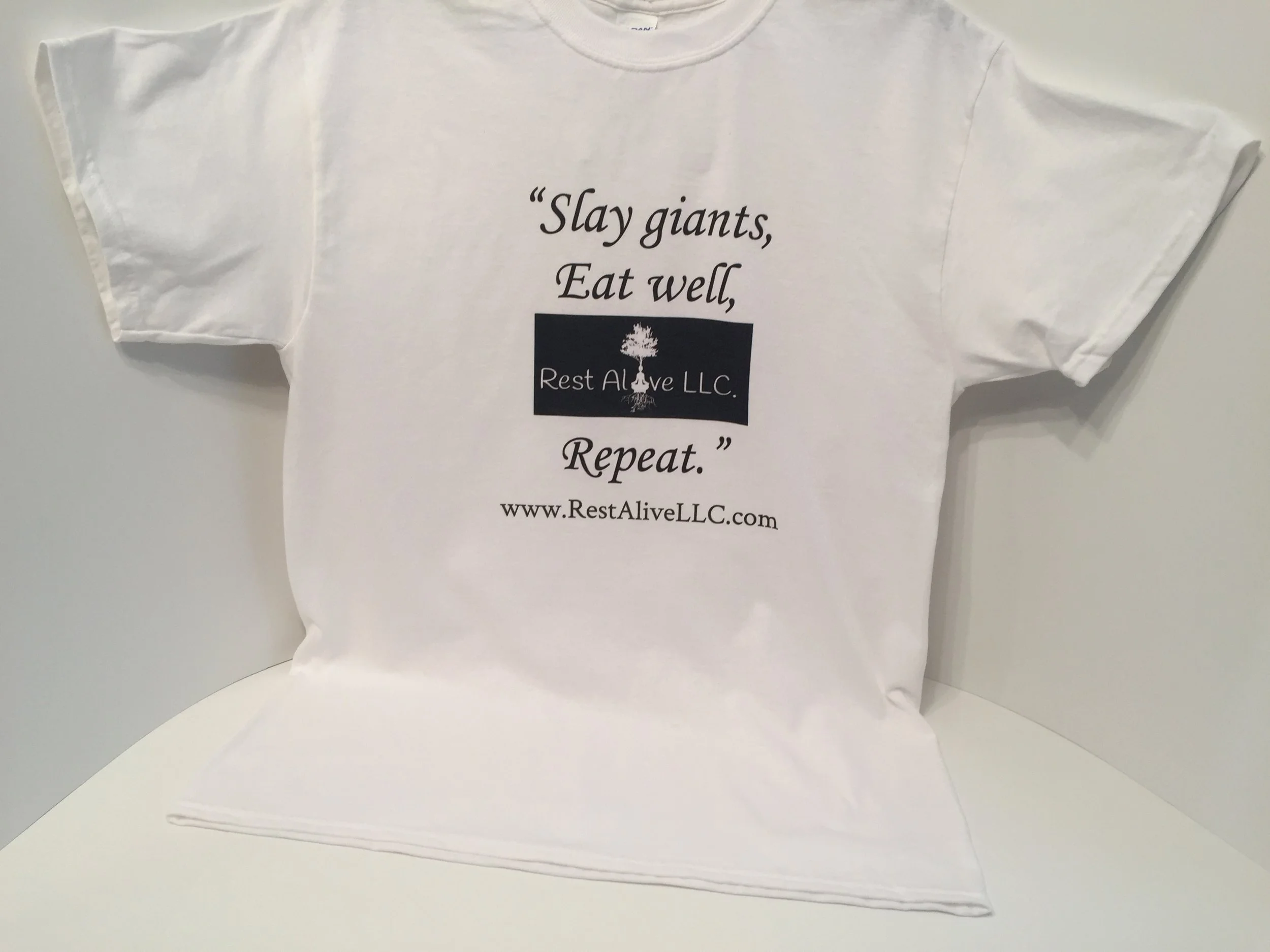 100% White Cotton Rest Alive LLC. Trademark T-Shirt
